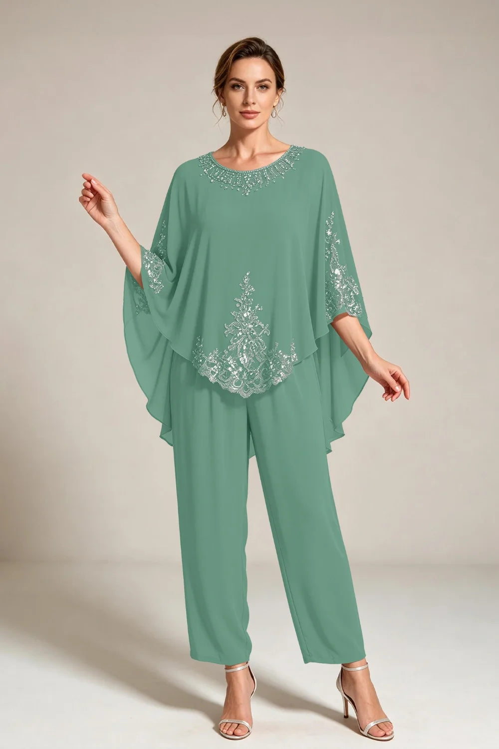 Ilse | Chiffon Broekpak met Cape-Mouwen
