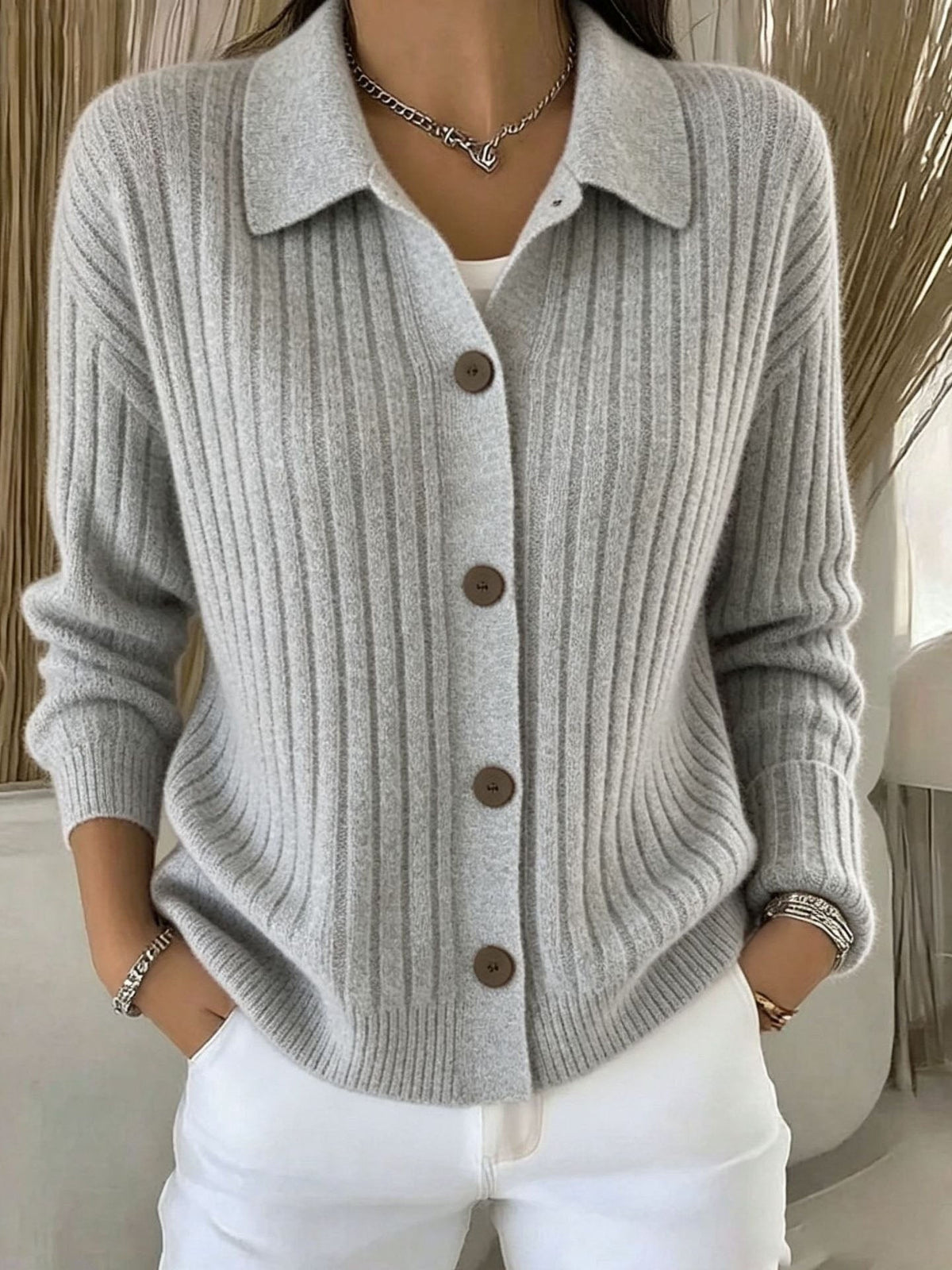 Séraphine | Ribgebreid vest met kraag