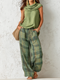 Iris | Cowl Neck Top & Plaid Wide-Leg Trousers Set