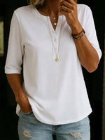 Nora | Half-Sleeve Henley Button Top