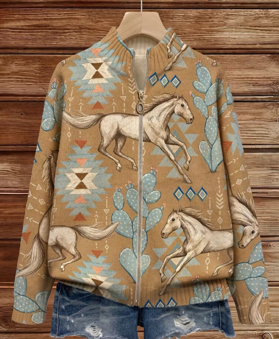 Perpetua™ | Desert Horse & Cactus Zip Cardigan