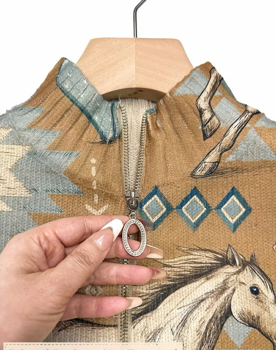 Perpetua™ | Desert Horse & Cactus Zip Cardigan