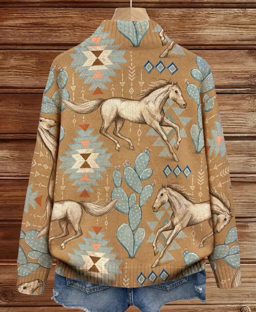Perpetua™ | Desert Horse & Cactus Zip Cardigan