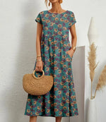 Flora | Floral Print Cotton Midi Dress with Pockets