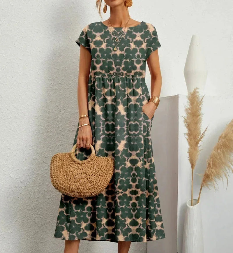 Flora | Floral Print Cotton Midi Dress with Pockets