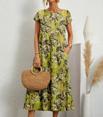 Flora | Floral Print Cotton Midi Dress with Pockets