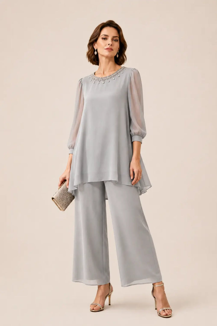 Katrien | Gelaagd Chiffon Broekpak met 3/4-Mouwen