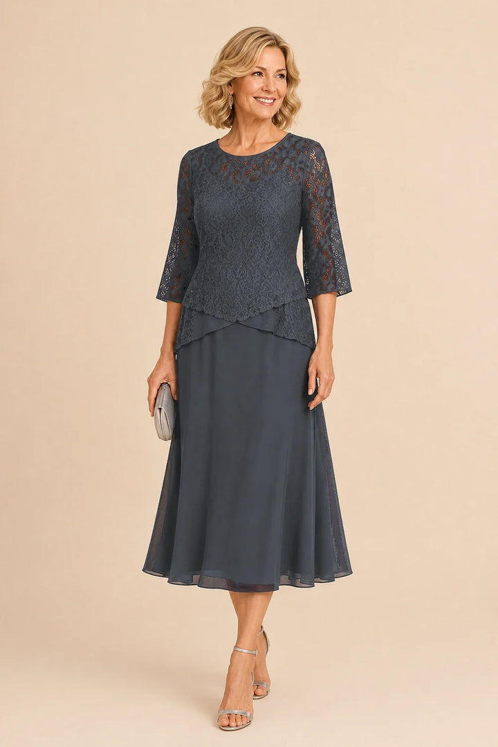 Marleen | Asymmetrische Chiffonjurk met Kanten Details