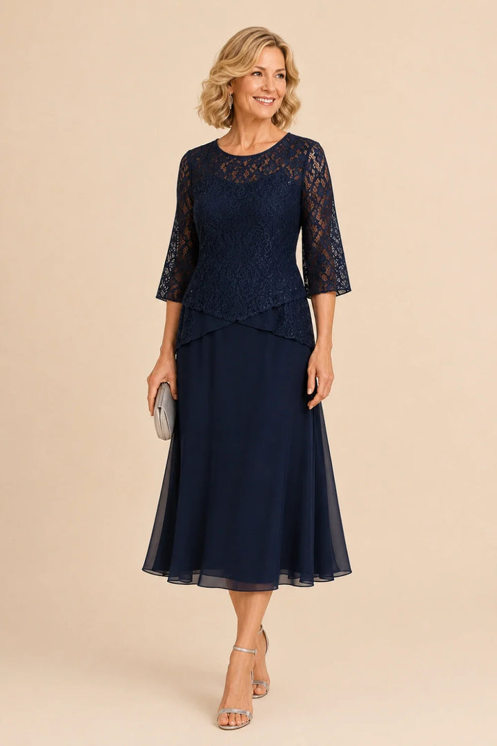 Marleen | Asymmetrische Chiffonjurk met Kanten Details