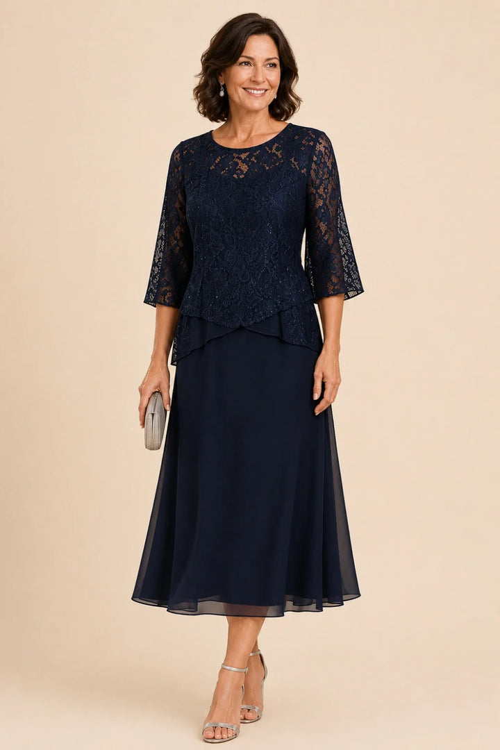 Marleen | Asymmetrische Chiffonjurk met Kanten Details