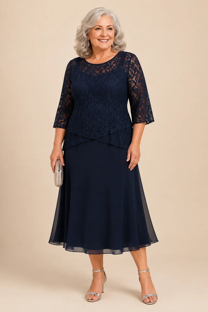 Marleen | Asymmetrische Chiffonjurk met Kanten Details