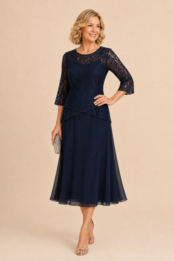 Marleen | Asymmetrische Chiffonjurk met Kanten Details