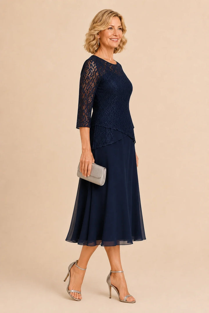 Marleen | Asymmetrische Chiffonjurk met Kanten Details