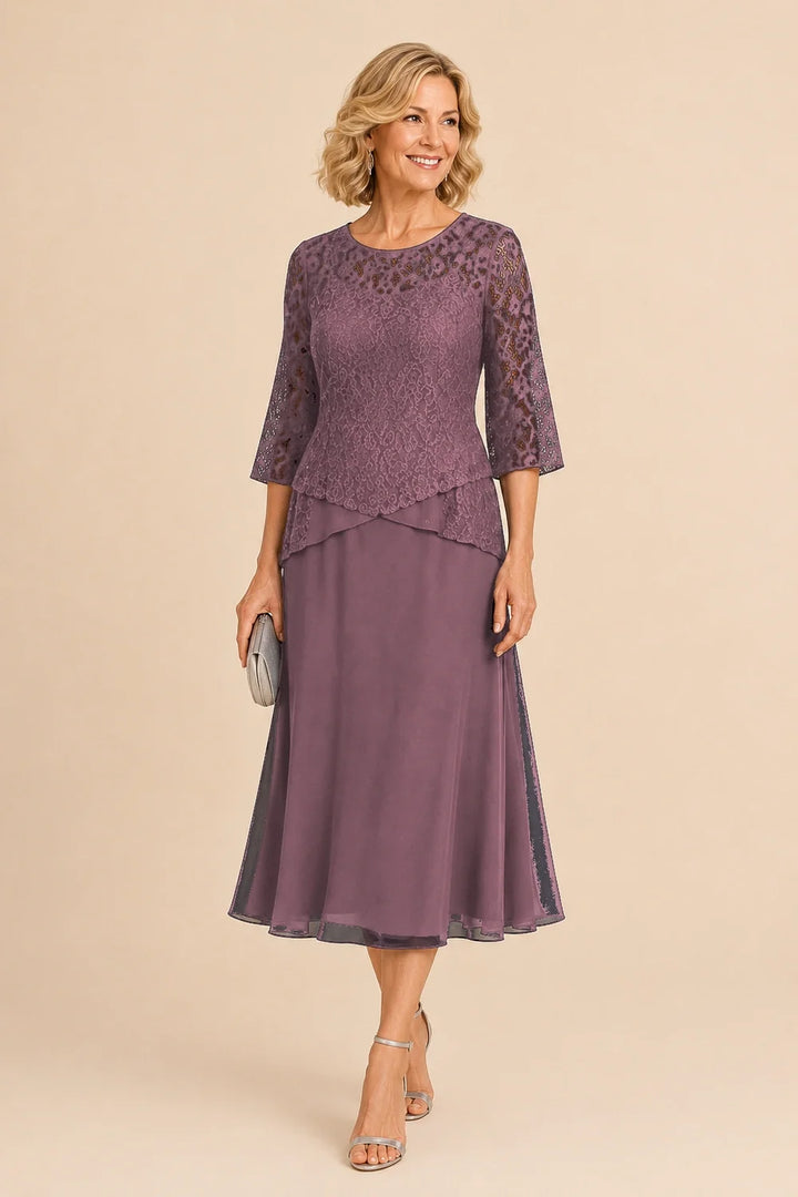 Marleen | Asymmetrische Chiffonjurk met Kanten Details