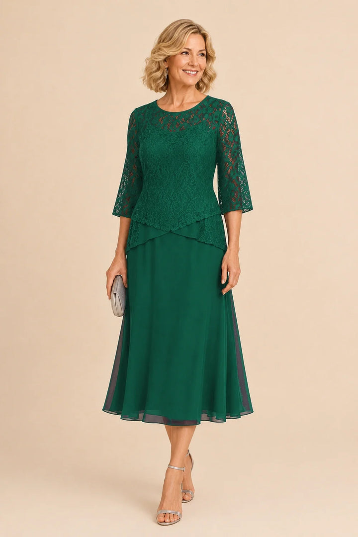 Marleen | Asymmetrische Chiffonjurk met Kanten Details