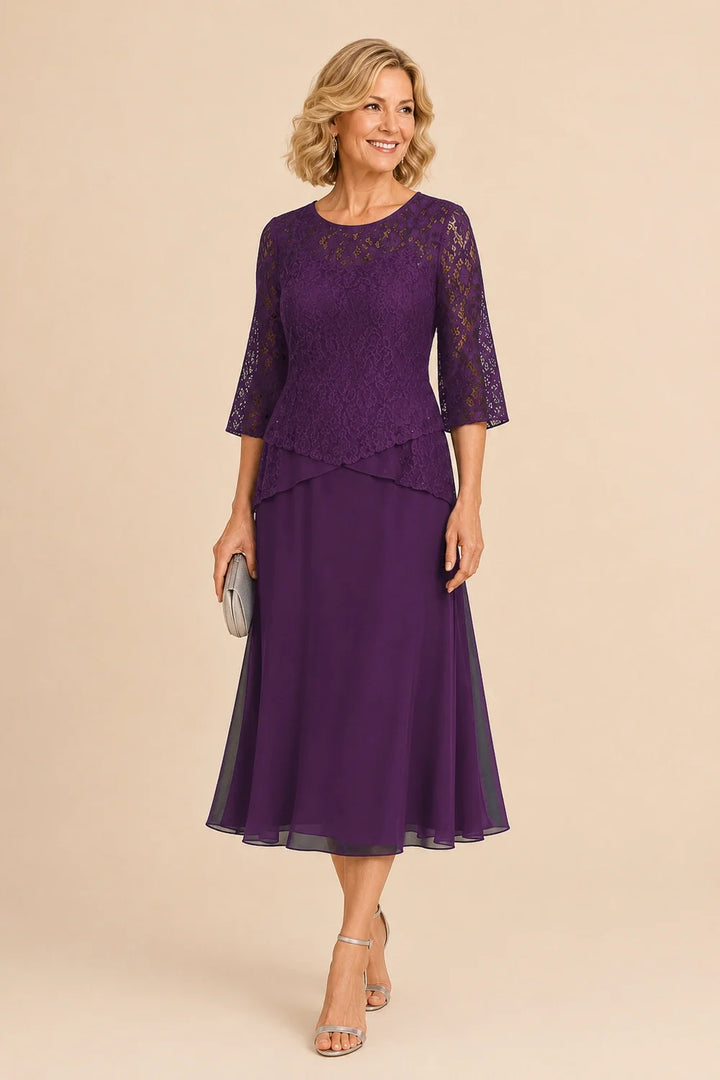 Marleen | Asymmetrische Chiffonjurk met Kanten Details