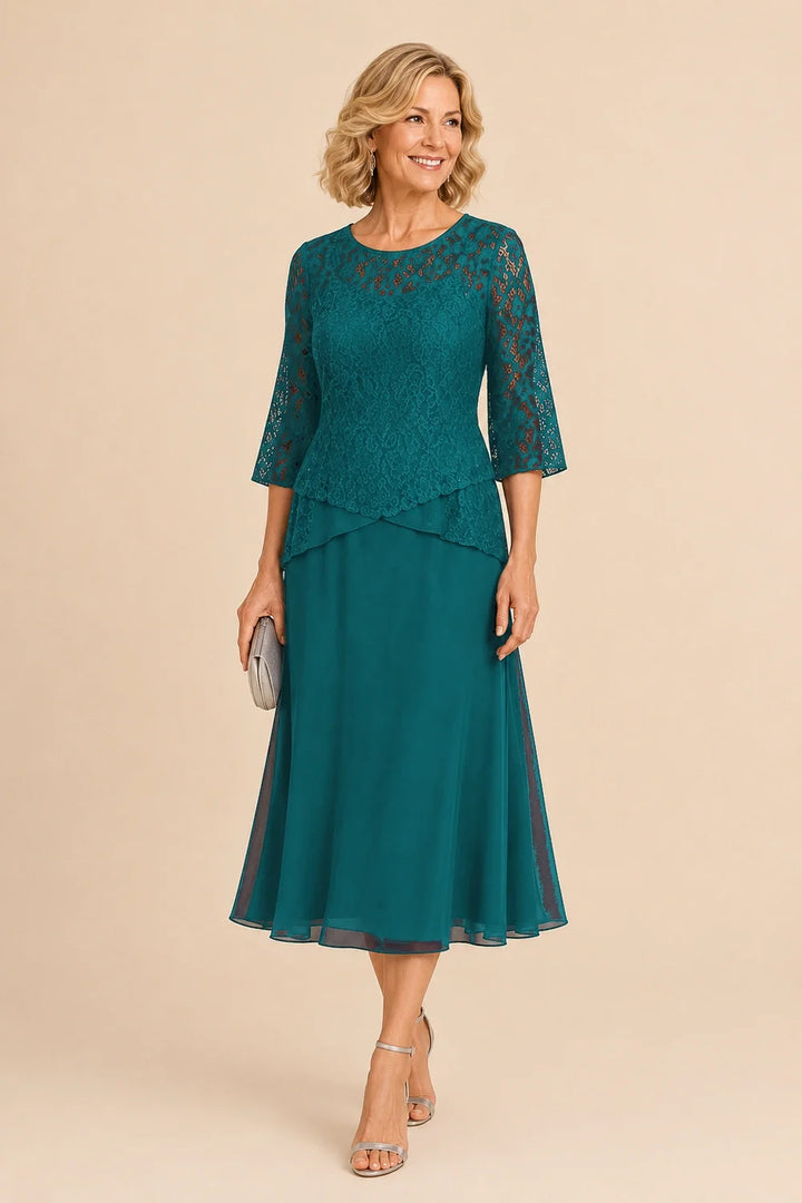 Marleen | Asymmetrische Chiffonjurk met Kanten Details