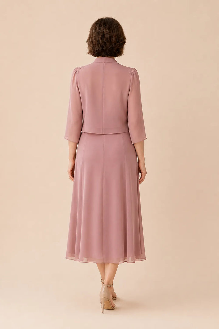 Inge | V-Hals Chiffon Midijurk met Kantdetail