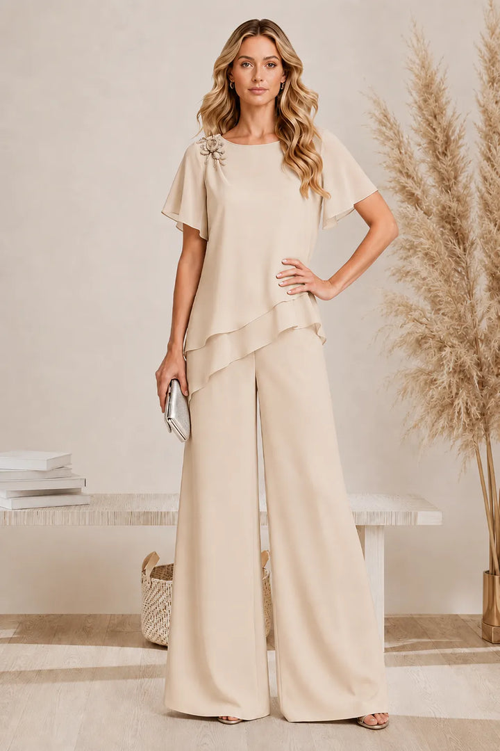 Annelies | Elegante Gelaagde Broekset met Wijde Pijpen