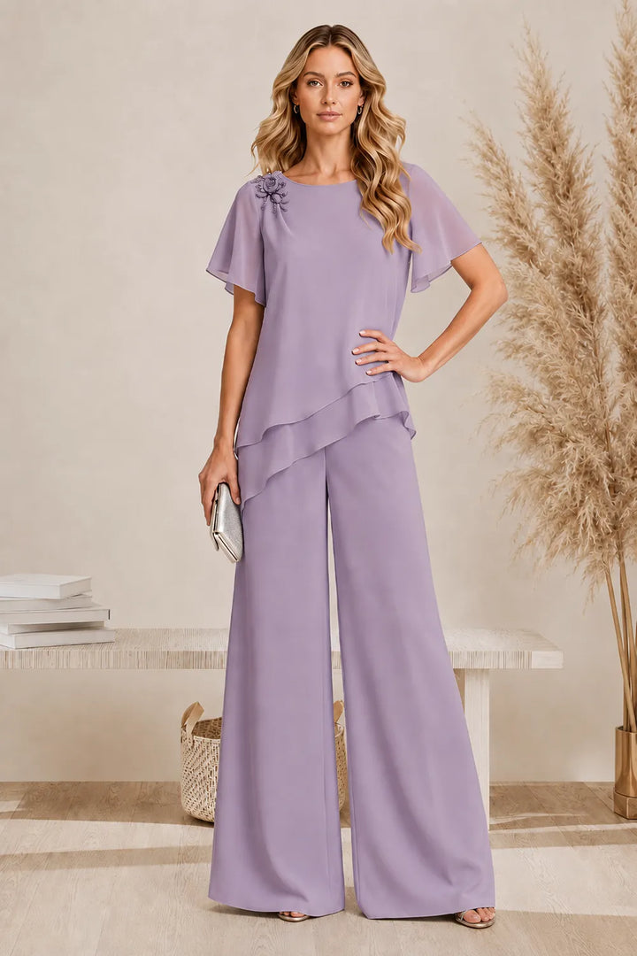 Annelies | Elegante Gelaagde Broekset met Wijde Pijpen
