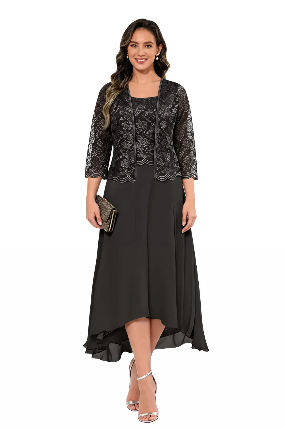 Véronique | Kanten Chiffon Midijurk met Jasje
