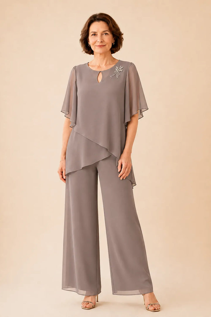 Ria | Chiffon Broekset met Sleutelgathals