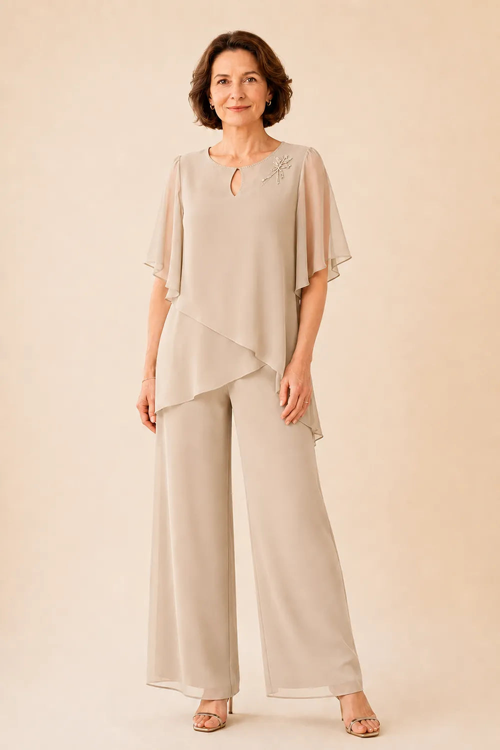 Ria | Chiffon Broekset met Sleutelgathals