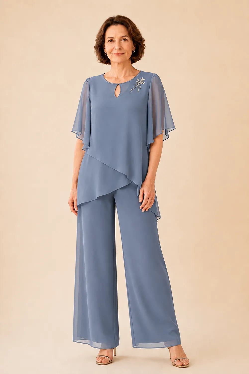 Ria | Chiffon Broekset met Sleutelgathals