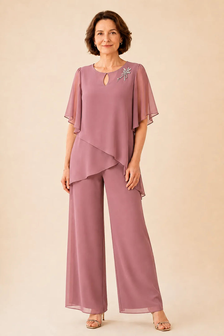 Ria | Chiffon Broekset met Sleutelgathals
