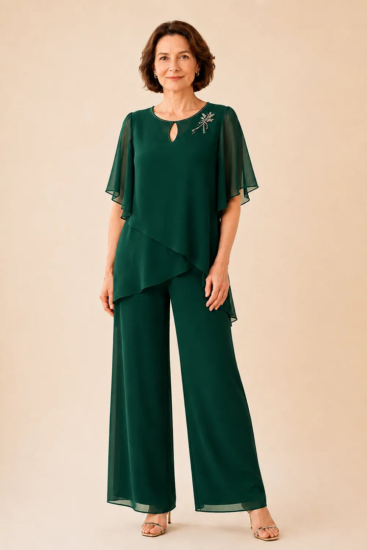 Ria | Chiffon Broekset met Sleutelgathals