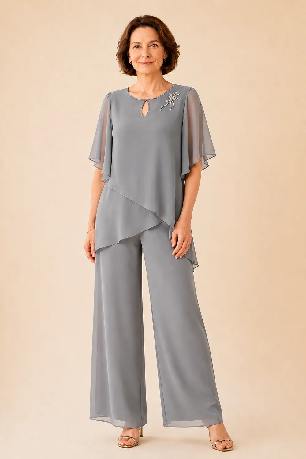 Ria | Chiffon Broekset met Sleutelgathals