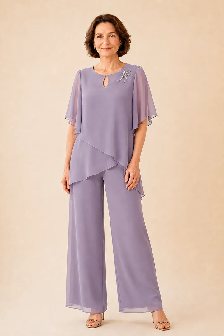 Ria | Chiffon Broekset met Sleutelgathals