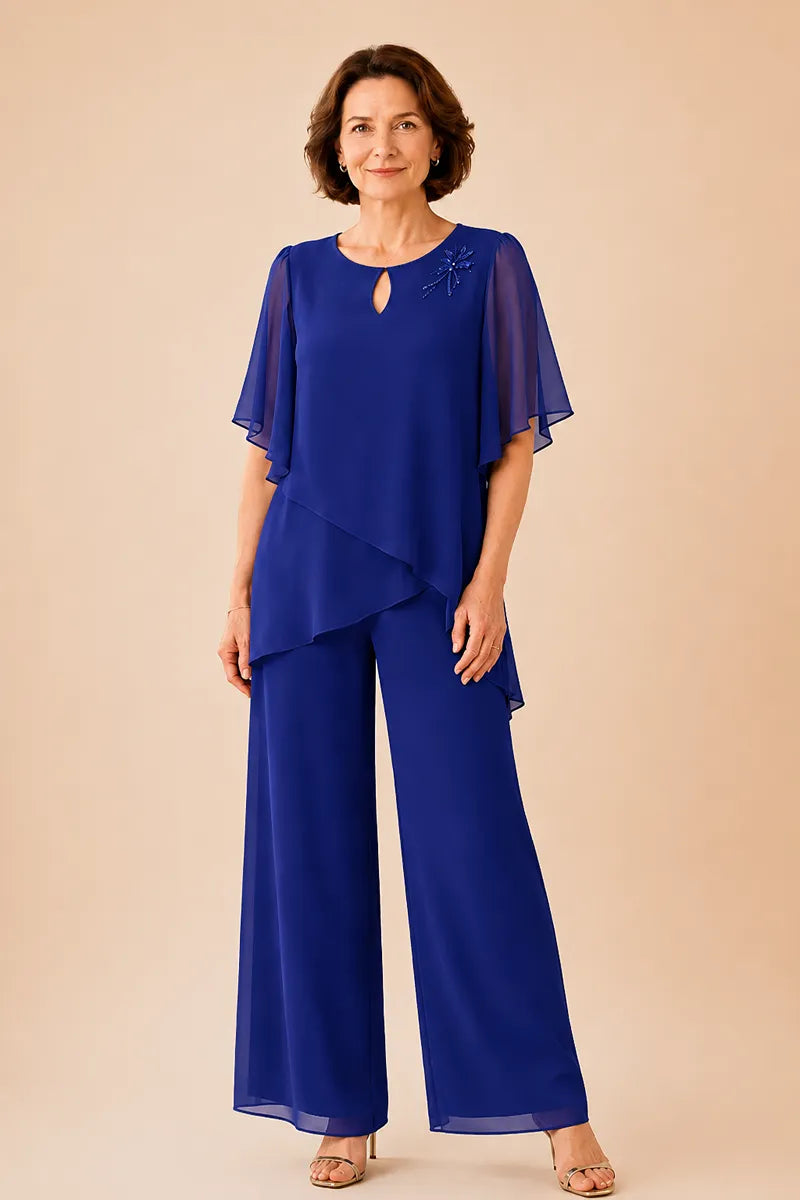 Ria | Chiffon Broekset met Sleutelgathals