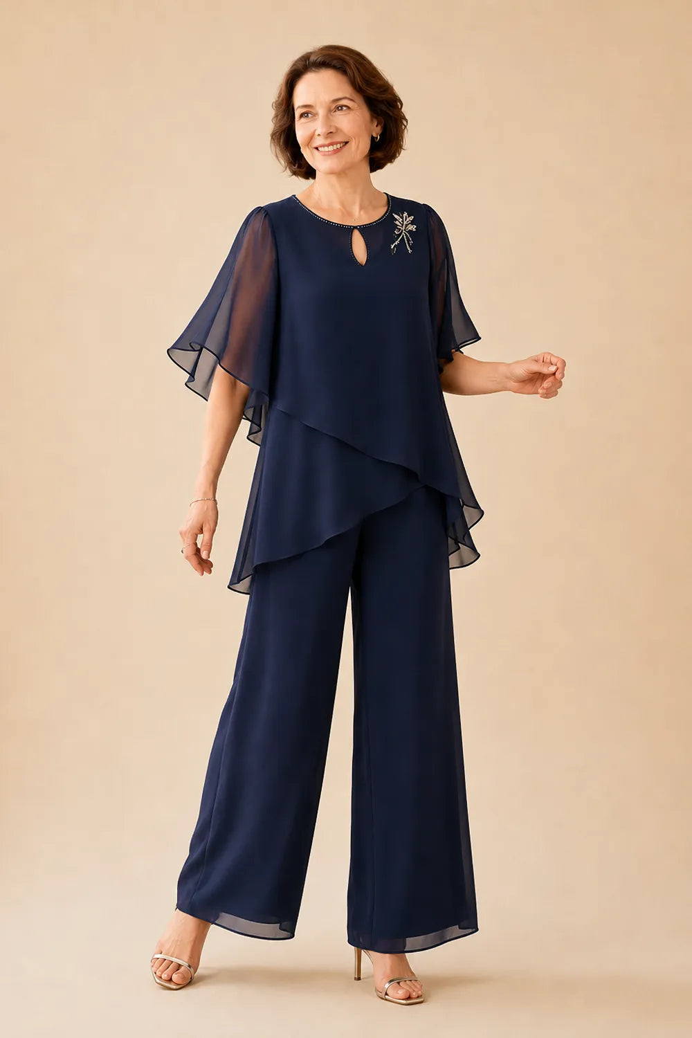 Ria | Chiffon Broekset met Sleutelgathals