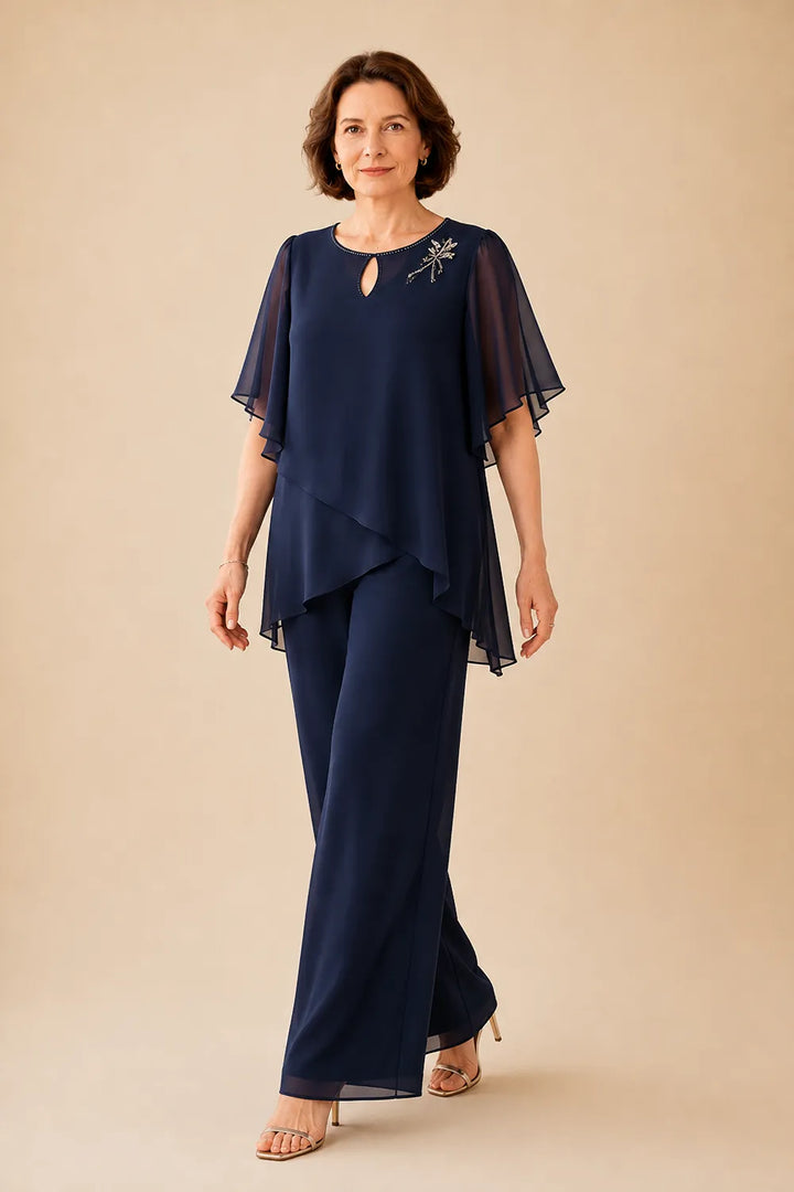 Ria | Chiffon Broekset met Sleutelgathals