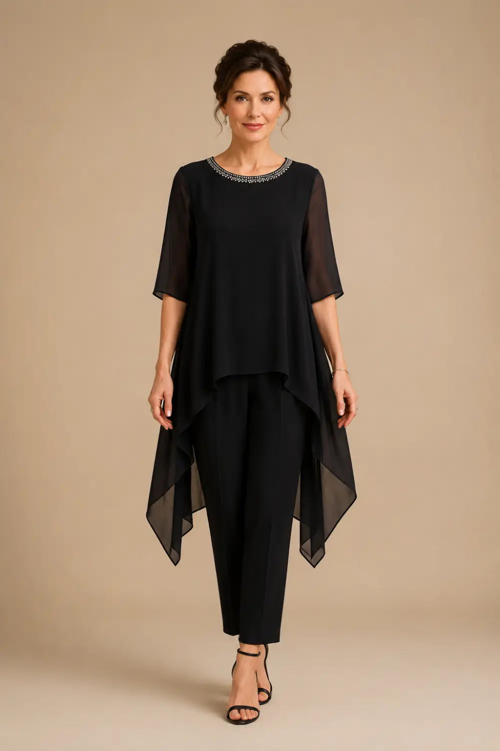 Eline | Gelaagd Chiffon Broekpak met Capelet