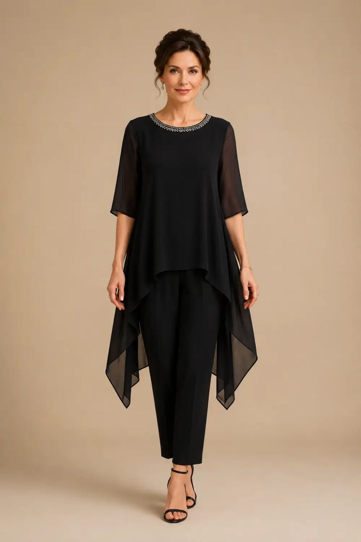 Eline | Gelaagd Chiffon Broekpak met Capelet