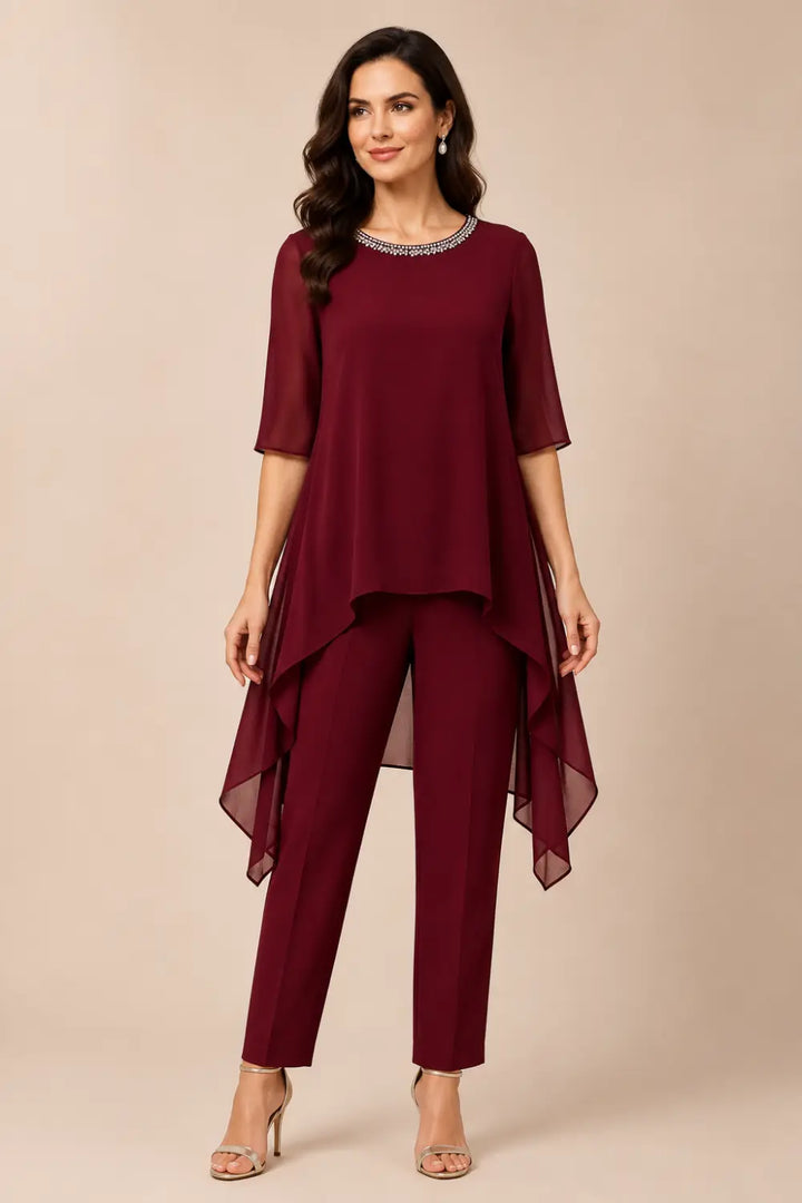 Eline | Gelaagd Chiffon Broekpak met Capelet