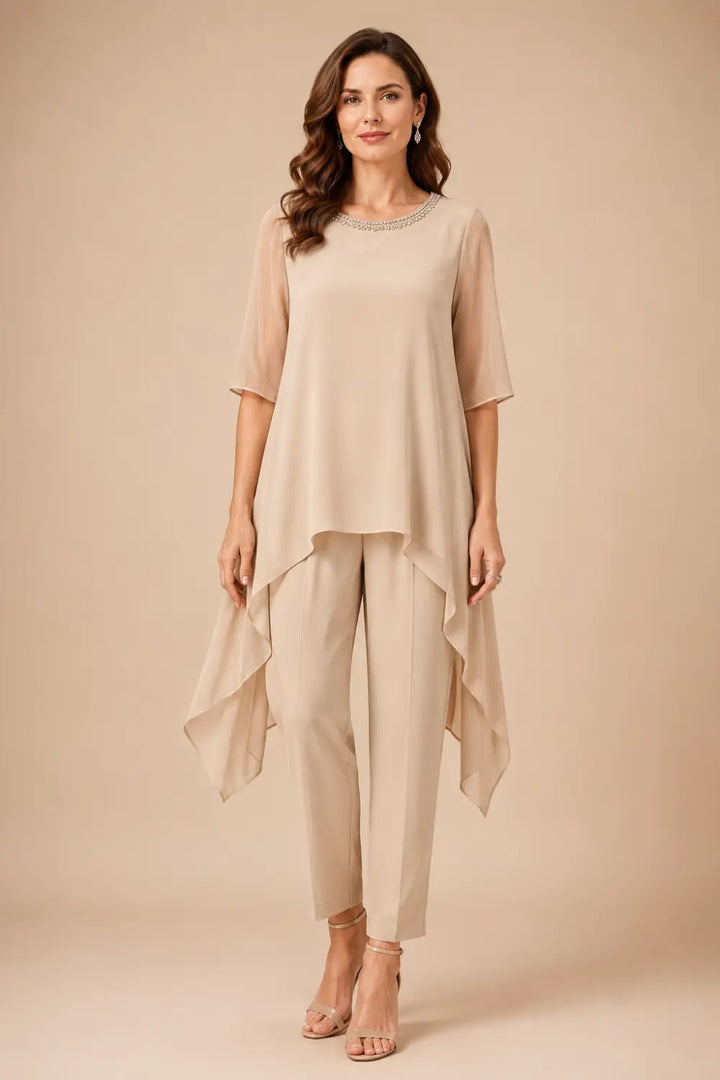 Eline | Gelaagd Chiffon Broekpak met Capelet