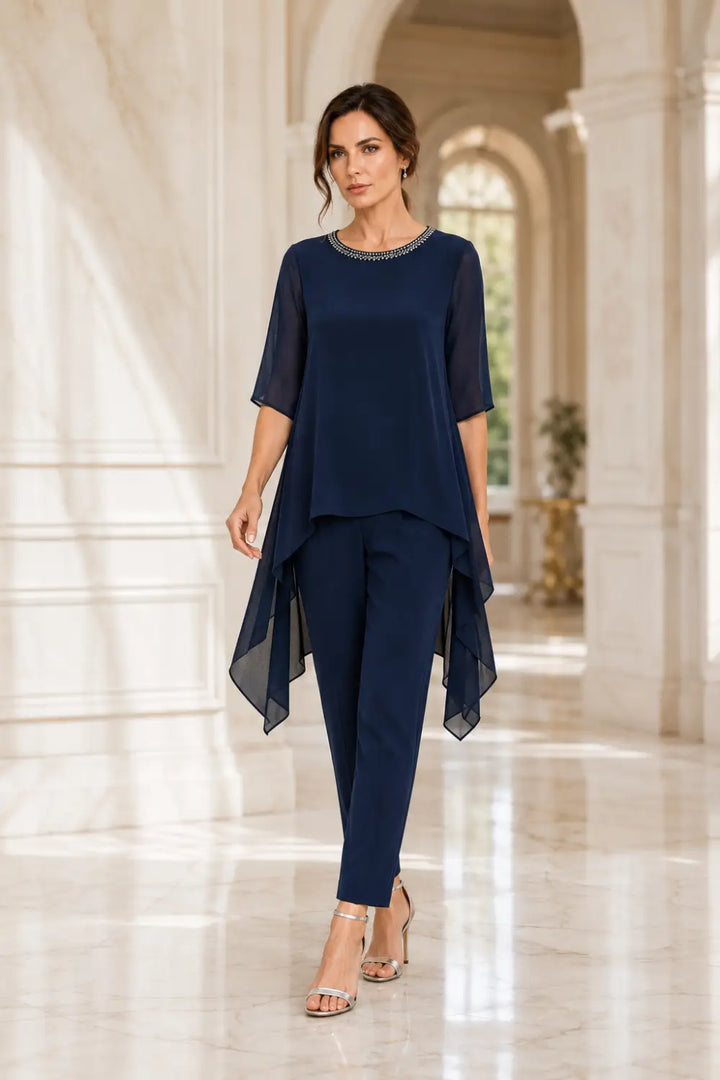 Eline | Gelaagd Chiffon Broekpak met Capelet