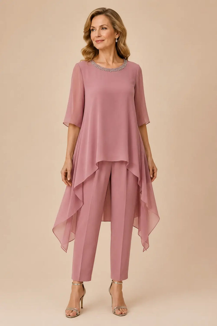 Eline | Gelaagd Chiffon Broekpak met Capelet