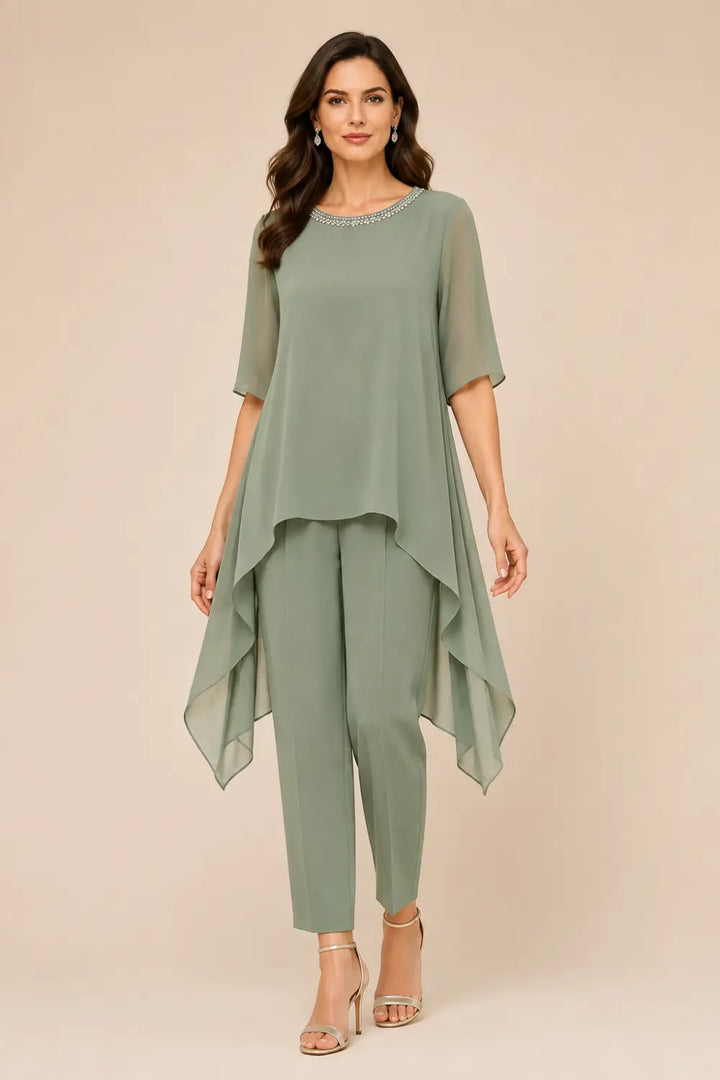 Eline | Gelaagd Chiffon Broekpak met Capelet