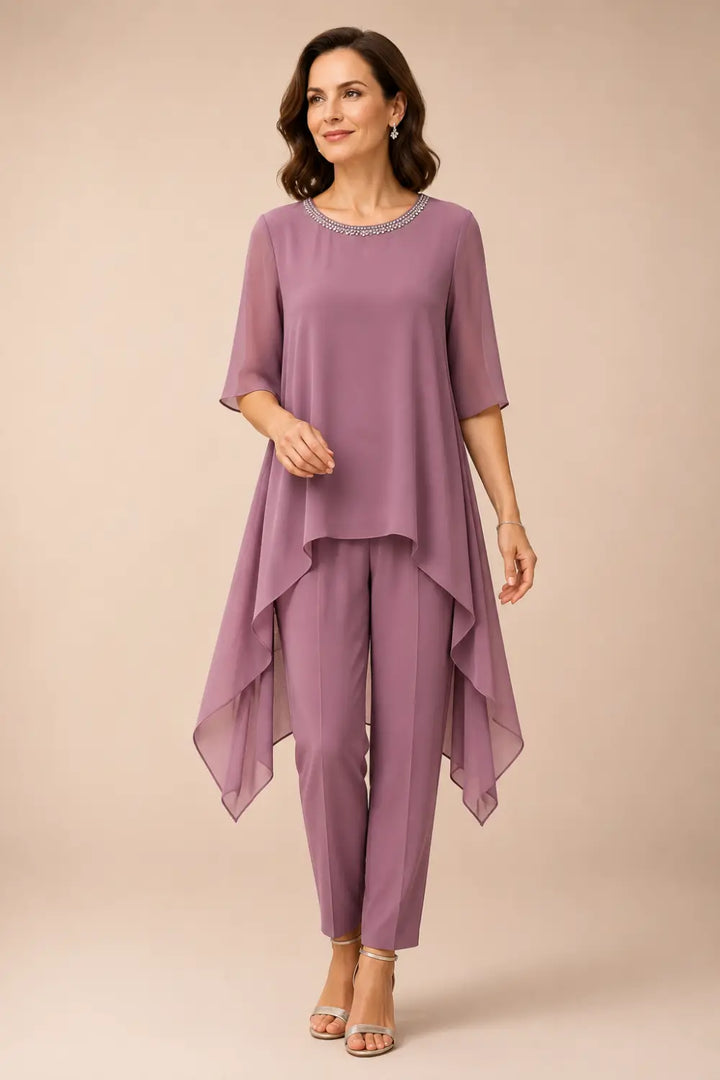 Eline | Gelaagd Chiffon Broekpak met Capelet