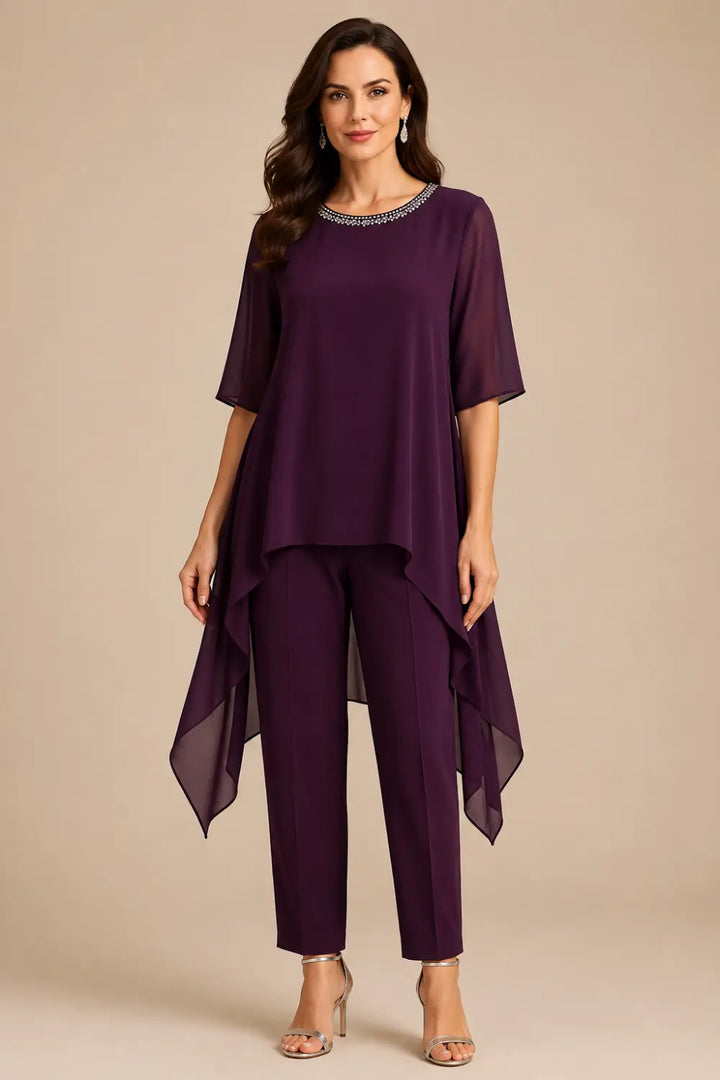 Eline | Gelaagd Chiffon Broekpak met Capelet