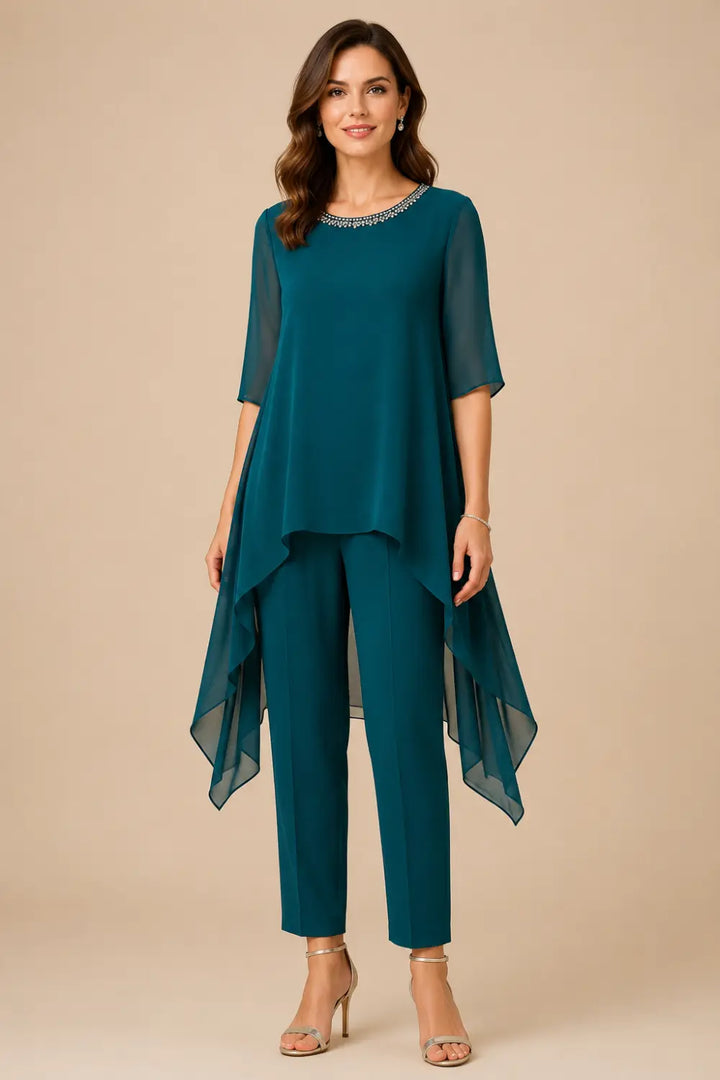 Eline | Gelaagd Chiffon Broekpak met Capelet