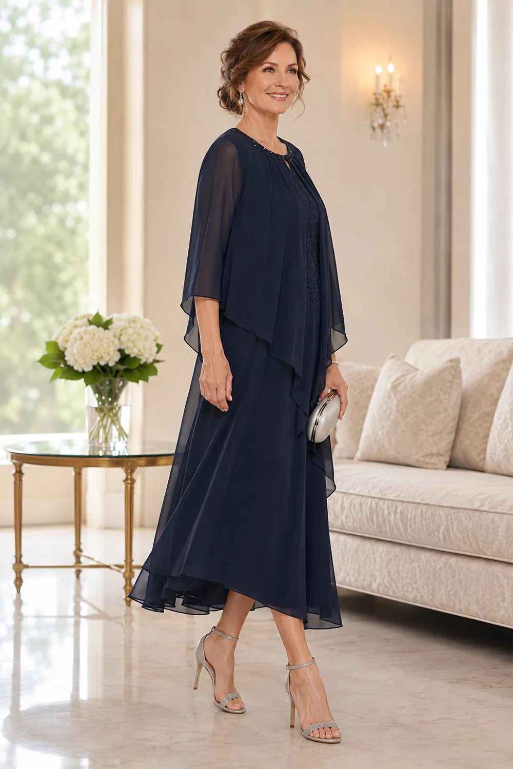 Greet | Gedrapeerde Chiffon Midijurk
