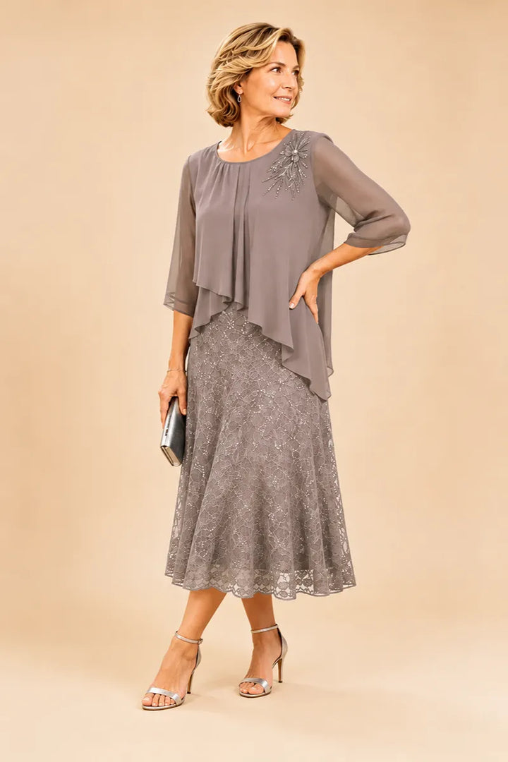 Ingrid | Chiffon Jurk met Kanten Overlay