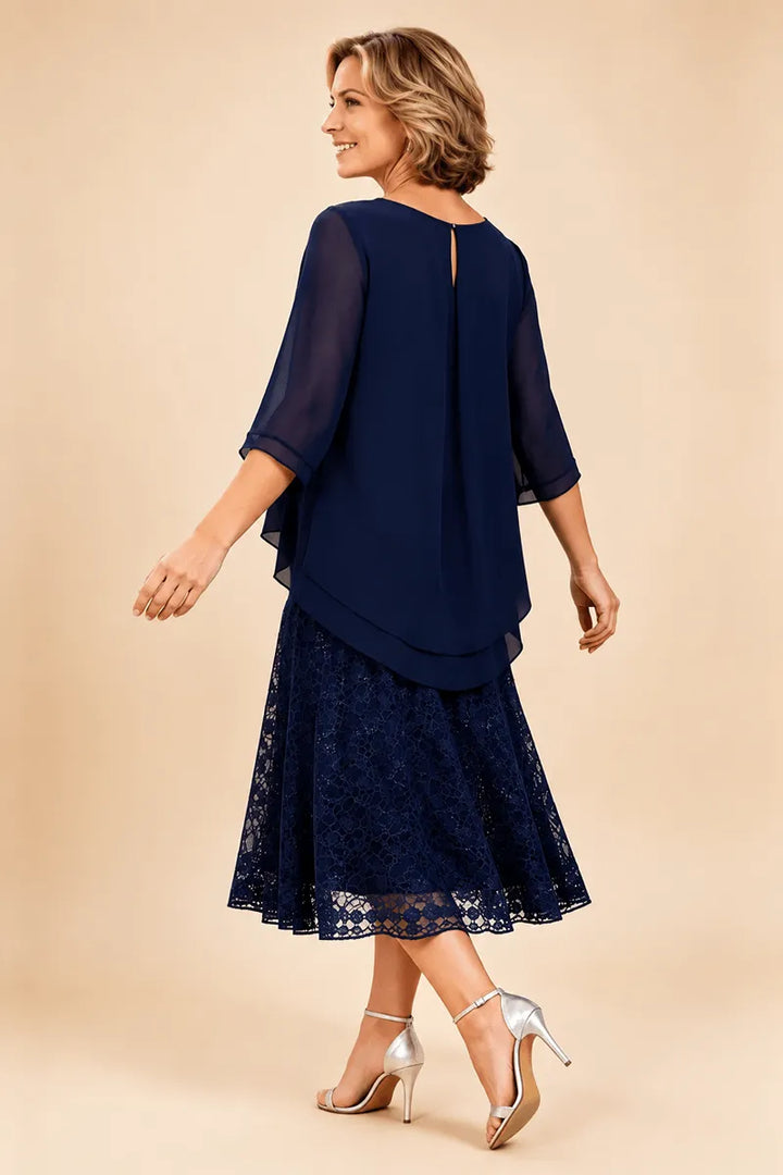 Ingrid | Chiffon Jurk met Kanten Overlay