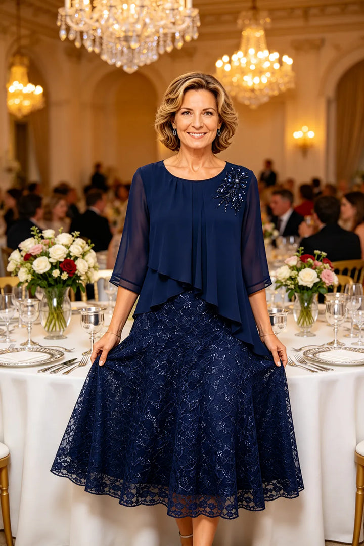 Ingrid | Chiffon Jurk met Kanten Overlay