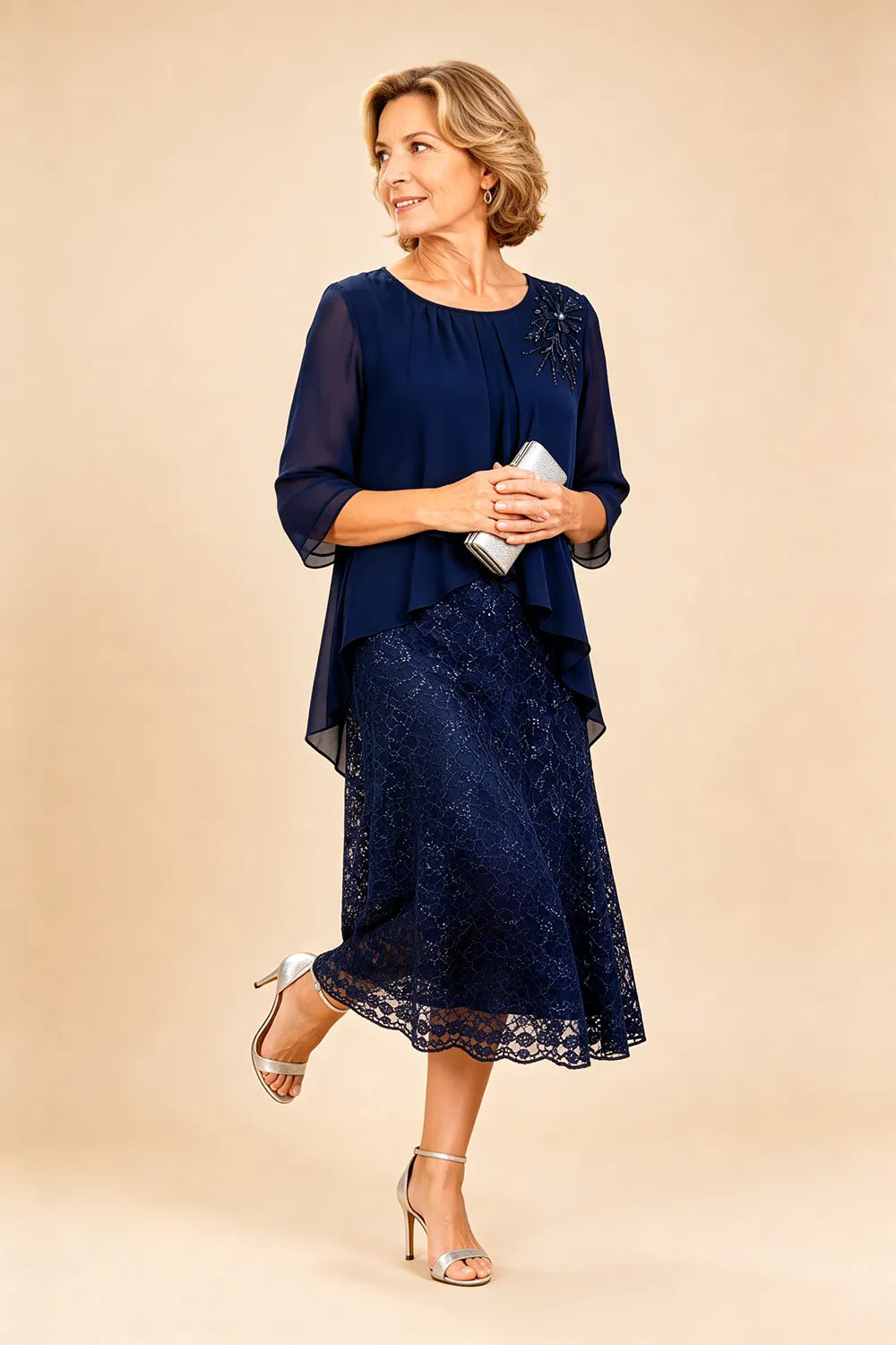 Ingrid | Chiffon Jurk met Kanten Overlay